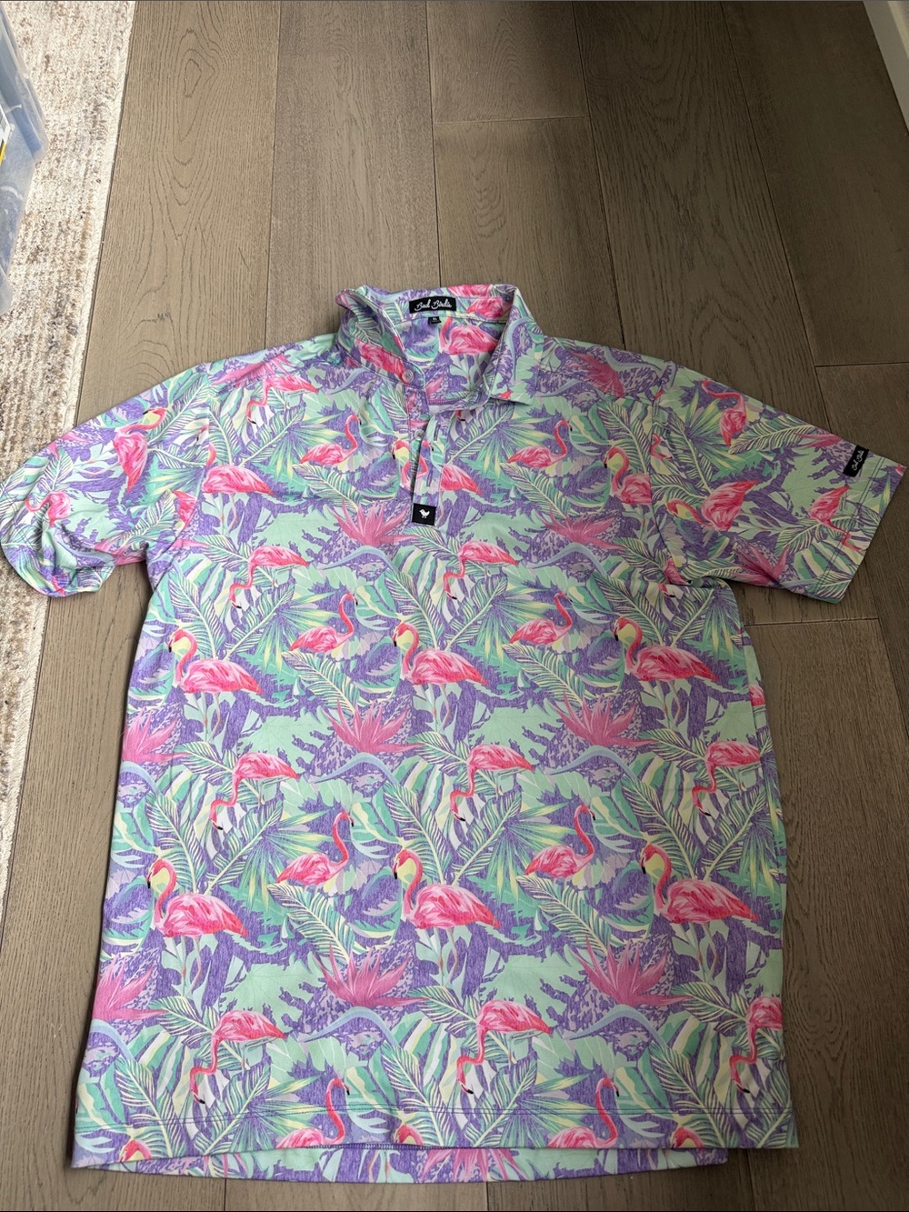 Bad Birdie Men’s Flamingo Polo - Pink, Mint & Lavender